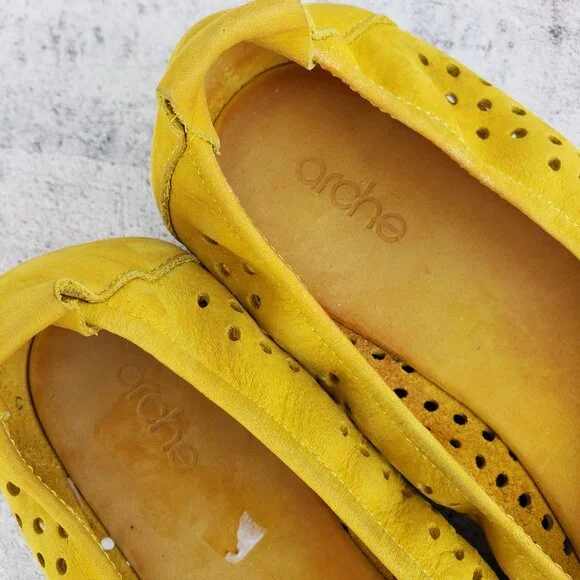Arche Lilly Perforated Ballet Flats Comfort Shoes Curry Yellow Nubuck Leather 40